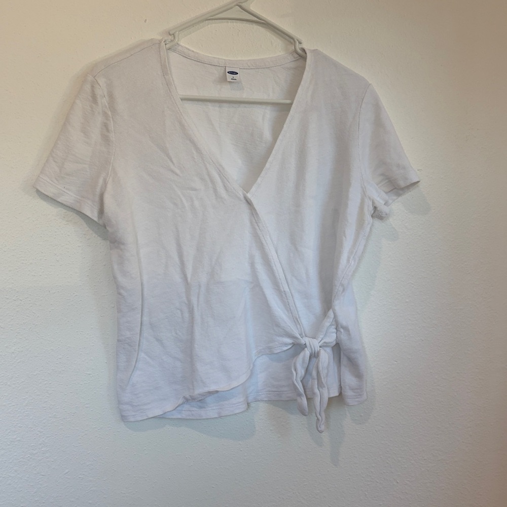 Old Navy White Short Sleeve Wrap Top